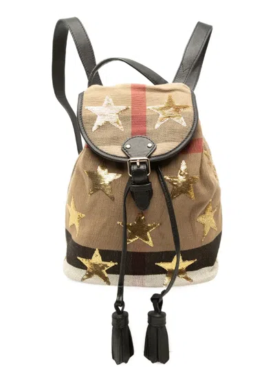 Pre-owned Burberry 2000-2017 Mega Check Canvas Star Sequin Backpack In Brown
