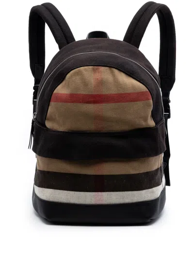 Pre-owned Burberry 2000-2017 Mega Check Canvas Tiller Backpack In Black