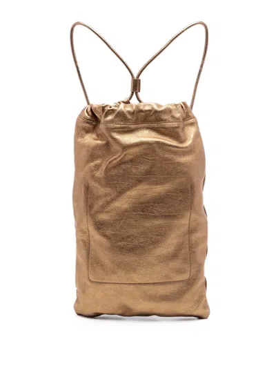 Pre-owned Burberry 2000-2017 Metallic Grained Calfskin Drawstring Sling Bag Backpack In Gold