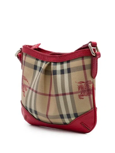 Pre-owned Burberry 2000-2017 Mini Haymarket Check Coated Canvas Hartham Crossbody Bag In Red