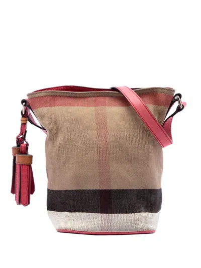 Pre-owned Burberry 2000-2017 Mini Mega Check Canvas Ashby Tassel Bucket Bag In Brown
