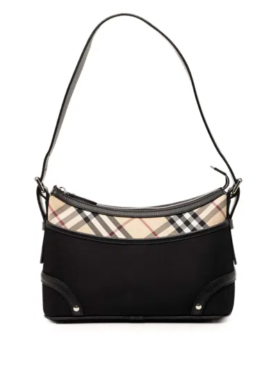 Pre-owned Burberry 2000-2017 Nova Check Trimmed Canvas Shoulder Bag In Black