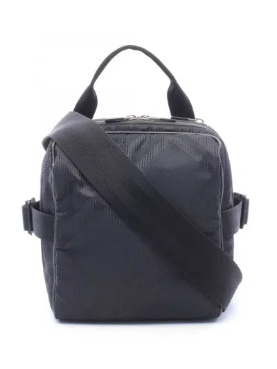 Pre-owned Burberry 2000-2017 Nylon Checked Satchel In Black