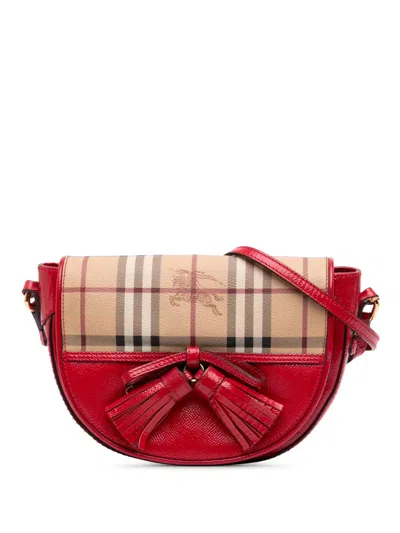 Pre-owned Burberry 2000-2017 Patent And Haymarket Check Coated Canvas Maydown Crossbody Bag In Red
