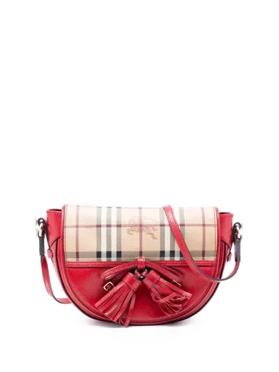 Pre-owned Burberry 2000-2017 Patent Leather And Haymarket Check Coated Canvas Maydown Crossbody Bag In Red