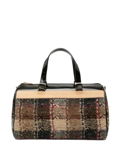 Pre-owned Burberry 2000-2017 Plaid Wool Boston Bag In Brown