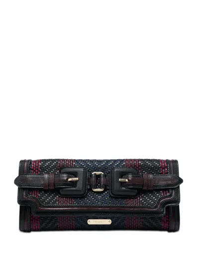 Pre-owned Burberry 2000-2017 Prorsum Woven Buffalo Leather And Cotton Clutch Bag In Black