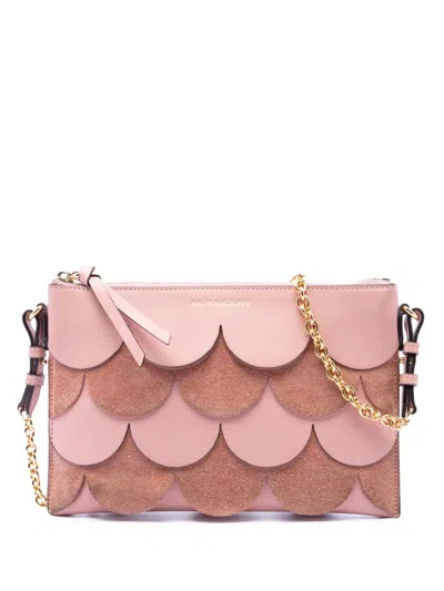 Pre-owned Burberry 2000-2017 Scalloped Leather And Suede Peyton Crossbody Bag In Brown