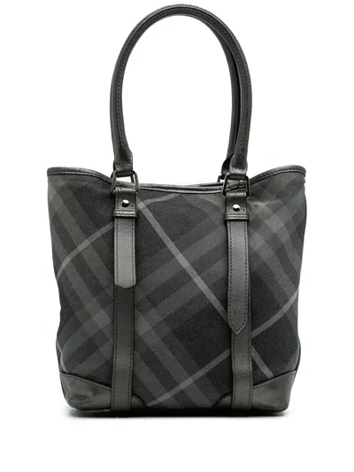 Pre-owned Burberry 2000-2017 Shimmer Check Canvas Tote Bag In Gray