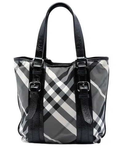 Pre-owned Burberry 2000-2017 Small Beat Check Nylon Victoria Tote Bag In Gray