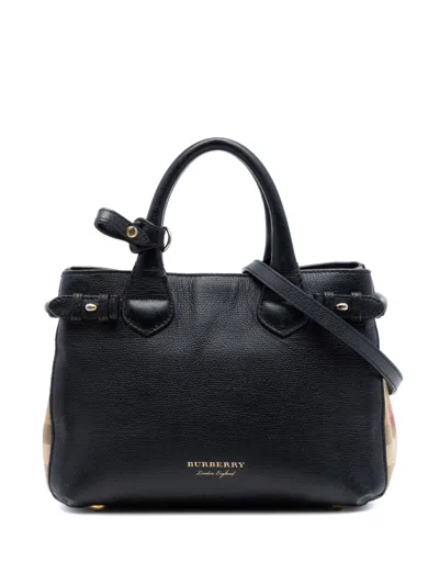 Pre-owned Burberry 2000-2017 Small Derby Calfskin And House Check Banner Satchel In Black