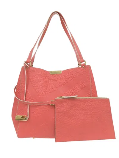 Pre-owned Burberry 2000-2017 Small Embossed Grain Check Canterbury Tote Bag In Pink