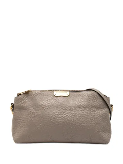 Pre-owned Burberry 2000-2017 Small Grain Check Embossed Leather Chichester Crossbody Bag In Gray