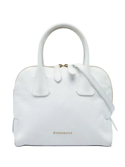 Pre-owned Burberry 2000-2017 Small Grained Calfskin Greenwood Satchel In White