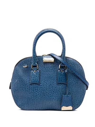 Pre-owned Burberry 2000-2017 Small Grained Calfskin Heritage Orchard Bowling Bag Satchel In Blue