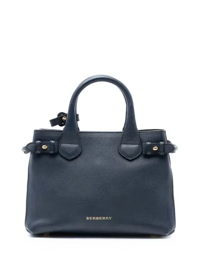 Pre-owned Burberry 2000-2017 Small Grainy Calfskin And House Check Banner Satchel In Blue