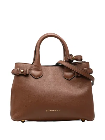 Pre-owned Burberry 2000-2017 Small Grainy Calfskin And House Check Banner Satchel In Brown