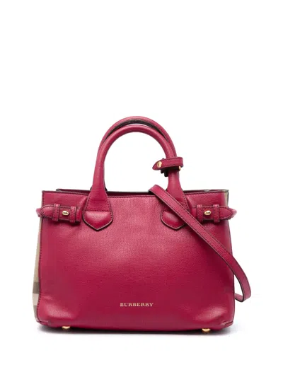 Pre-owned Burberry 2000-2017 Small Grainy Calfskin And House Check Banner Satchel In Red