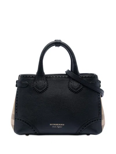 Pre-owned Burberry 2000-2017 Small Grainy Calfskin Brogues And House Check Banner Bag Satchel In Black