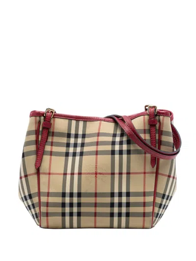 Pre-owned Burberry 2000-2017 Small Haymarket Check Canvas Canterbury Tote Bag In Red