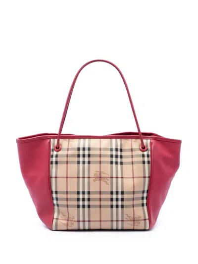 Pre-owned Burberry 2000-2017 Small Haymarket Check Coated Canvas And Calfskin Canterbury Tote Bag In Neutrals