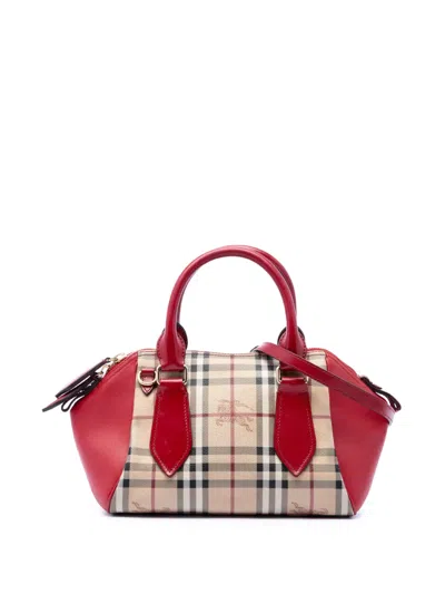 Pre-owned Burberry 2000-2017 Small Haymarket Check Coated Canvas Blaze Satchel In Neutral