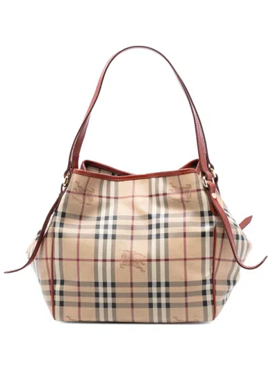 Pre-owned Burberry 2000-2017 Small Haymarket Check Coated Canvas Canterbury Tote Bag In Brown