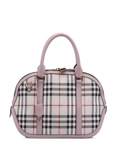 Pre-owned Burberry 2000-2017 Small Haymarket Check Coated Canvas Orchard Bowling Bag Satchel In Brown