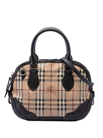 Pre-owned Burberry 2000-2017 Small Haymarket Check Coated Canvas Orchard Bowling Bag Satchel In Neutral