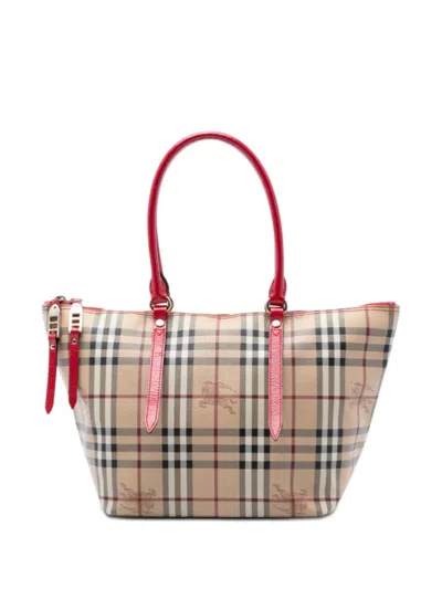 Pre-owned Burberry 2000-2017 Small Haymarket Check Coated Canvas Salisbury Tote Bag In Neutral