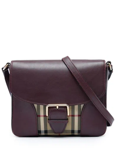 Pre-owned Burberry 2000-2017 Small Haymarket Check Nylon And Leather Dickens Crossbody Bag In Red