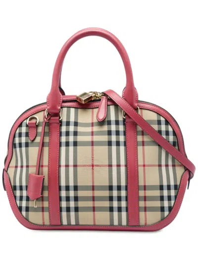 Pre-owned Burberry 2000-2017 Small Haymarket Check Nylon Orchard Bowling Bag Satchel In Neutrals