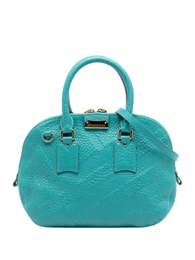 Pre-owned Burberry 2000-2017 Small Heritage Grain Check Embossed Leather Orchard Bowling Bag Satchel In Blue