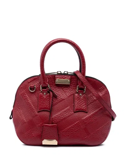 Pre-owned Burberry 2000-2017 Small Heritage Grain Check Embossed Leather Orchard Bowling Bag Satchel In Red