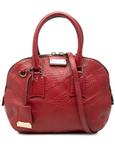 Pre-owned Burberry 2000-2017 Small Heritage Grain Check Embossed Leather Orchard Bowling Bag Satchel In Red