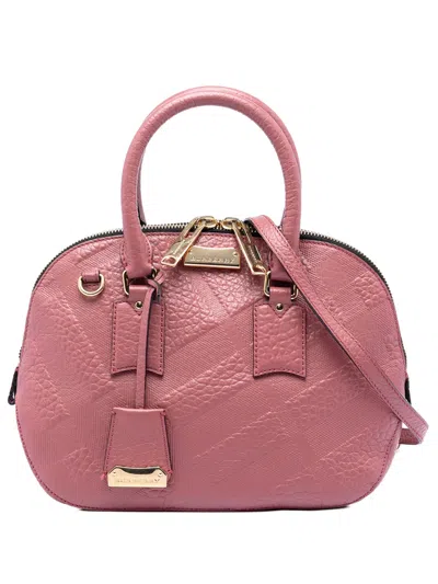 Pre-owned Burberry 2000-2017 Small Heritage Grain Check Embossed Orchard Bowling Bag Satchel In Pink