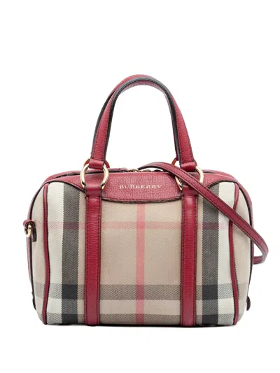 Pre-owned Burberry 2000-2017 Small House Check Canvas Alchester Bowling Bag Satchel In Brown