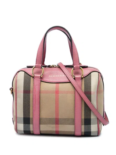 Pre-owned Burberry 2000-2017 Small House Check Canvas Alchester Bowling Bag Satchel In Pink