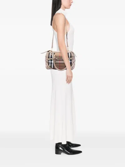 Pre-owned Burberry 2000-2017 Small House Check Canvas Bridle Gladstone Satchel In Brown