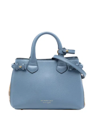 Pre-owned Burberry 2000-2017 Small Leather And House Check Banner Satchel In Blue