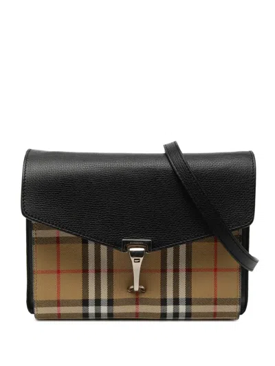 Pre-owned Burberry 2000-2017 Small Leather And House Check Canvas Derby Macken Crossbody Bag In Black