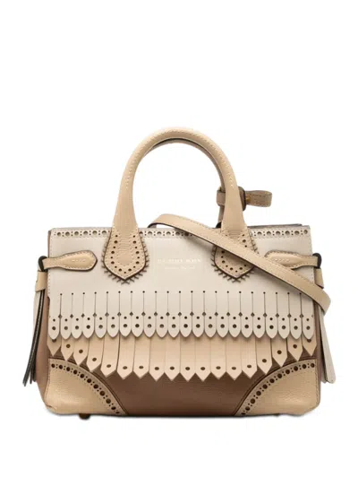 Pre-owned Burberry 2000-2017 Small Leather Brogue Banner Satchel In Neutral