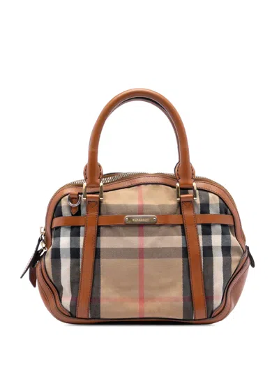 Pre-owned Burberry 2000-2017 Small Leather Trimmed House Check Canvas Bridle Orchard Satchel In Brown
