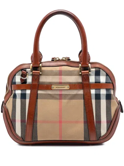 Pre-owned Burberry 2000-2017 Small Leather Trimmed House Check Canvas Bridle Orchard Satchel In Brown