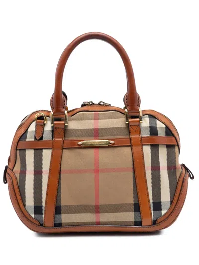 Pre-owned Burberry 2000-2017 Small Leather Trimmed House Check Canvas Bridle Orchard Satchel In Brown