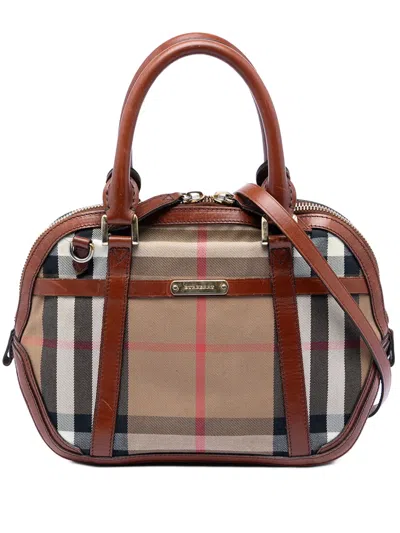 Pre-owned Burberry 2000-2017 Small Leather Trimmed House Check Canvas Bridle Orchard Satchel In Brown