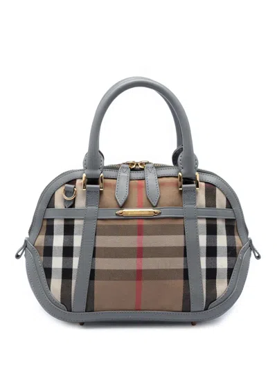 Pre-owned Burberry 2000-2017 Small Leather Trimmed House Check Canvas Bridle Orchard Satchel In Brown