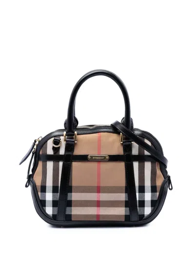 Pre-owned Burberry 2000-2017 Small Leather Trimmed House Check Canvas Bridle Orchard Satchel In Brown
