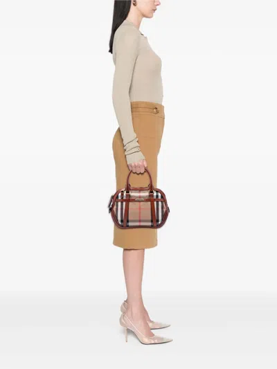 Pre-owned Burberry 2000-2017 Small Leather Trimmed House Check Canvas Bridle Orchard Satchel In Brown