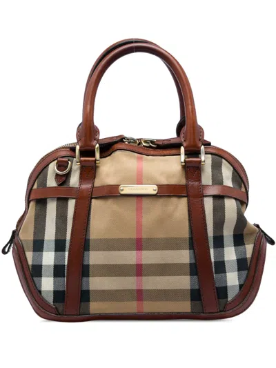 Pre-owned Burberry 2000-2017 Small Leather Trimmed House Check Canvas Bridle Orchard Satchel In Brown